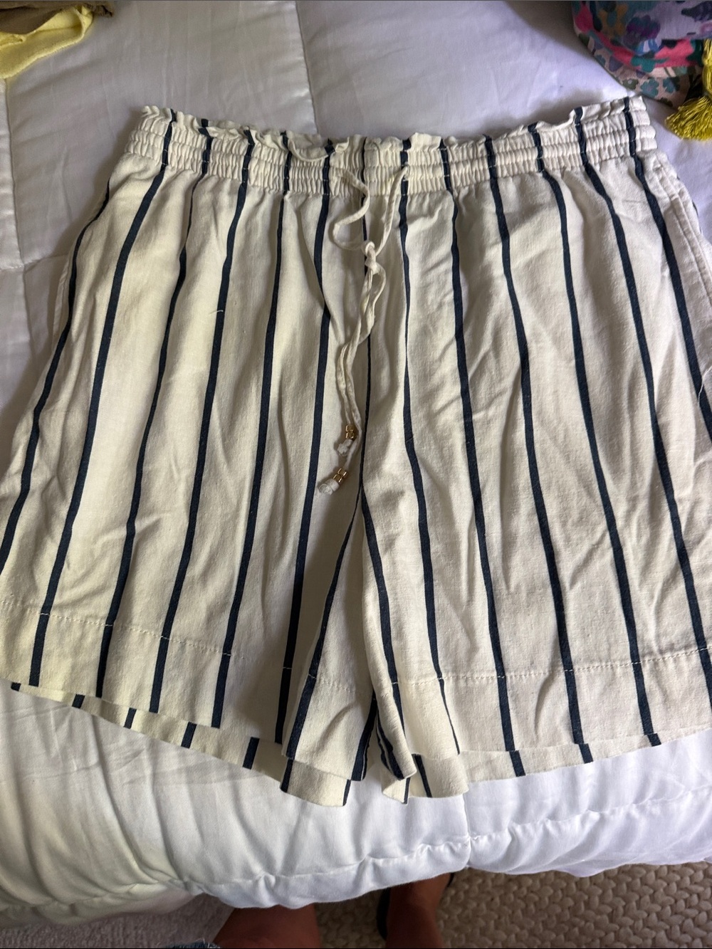 H&M Cream Shorts with Navy Vertical Stripes